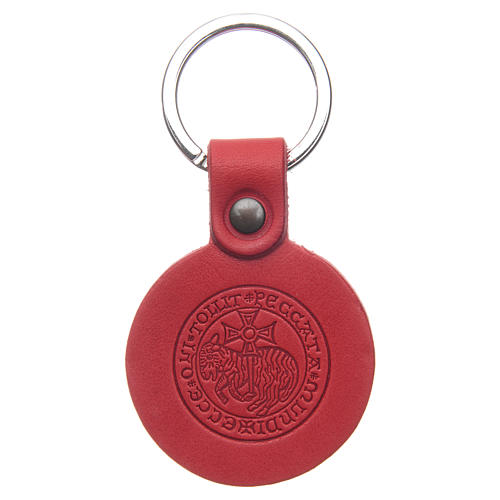 Sacrificial lamb key ring in real leather red Monks of Bethlehem 1