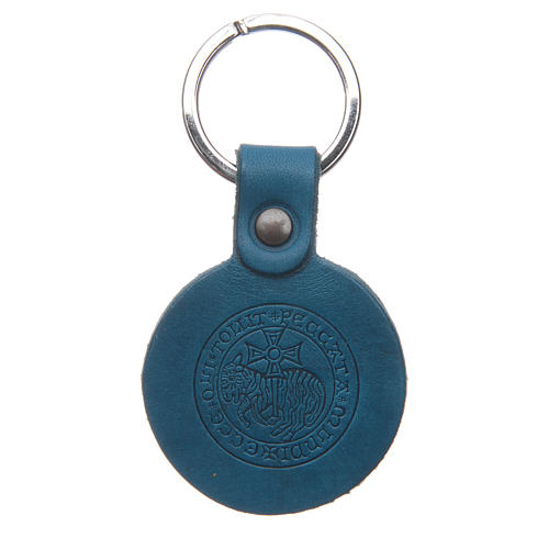 Sacrificial lamb key ring in real leather blue Monks of Bethlehem 1