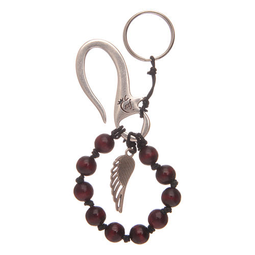 Single decade rosary key ring with wings 2