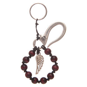 Single decade rosary key ring with wings