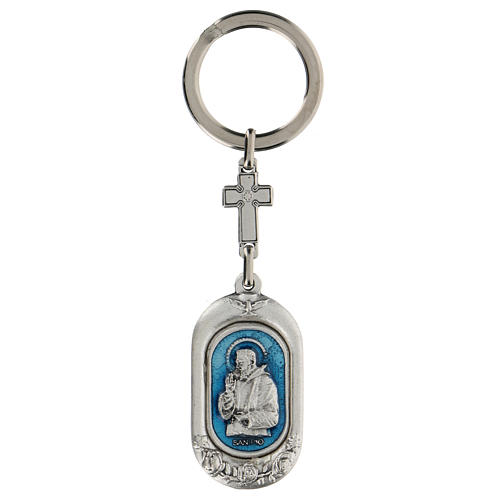 Portachiavi Padre Pio con smalto azzurro zama 1