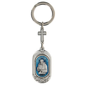 Chaveiro Padre Pio com esmalte azul zamak