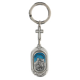 Porte-clé avec médaille St Georges émail bleu zamak