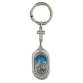 Brelok do kluczy z medalikiem Świętego Jerzego, zamak i emalia błękitna