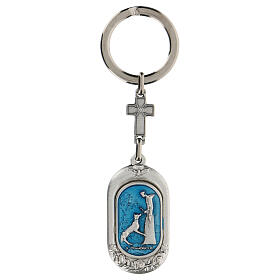 Schlüsselanhänger mit dem Heiligen Franz von Assisi und dem Wolf mit hellblauem Emaillack