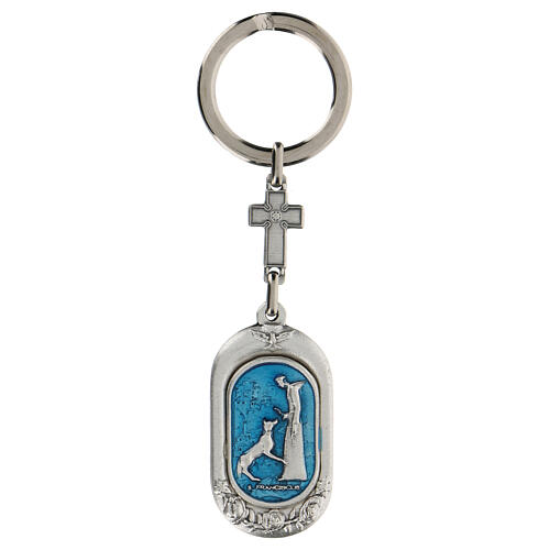 Schlüsselanhänger mit dem Heiligen Franz von Assisi und dem Wolf mit hellblauem Emaillack 1
