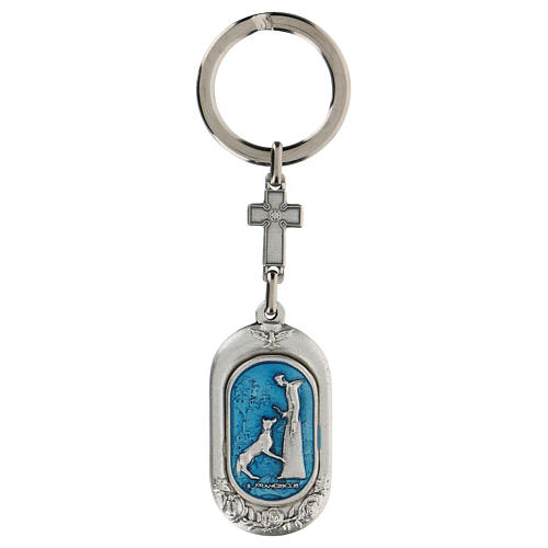 Porte-clé avec St François d'Assise et le loup émail bleu 1