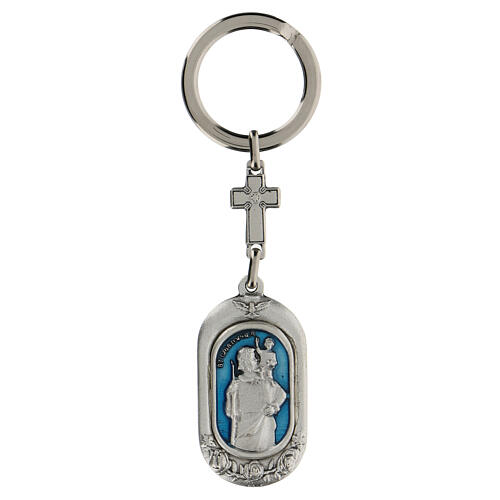 Emaillierter Schlüsselanhänger aus Zamack mit Figur vom Heiligen Christophorus und Rosen 1