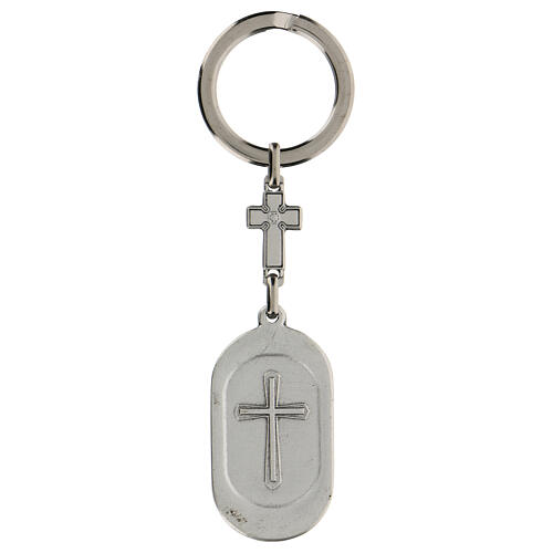 Emaillierter Schlüsselanhänger aus Zamack mit Figur vom Heiligen Christophorus und Rosen 2