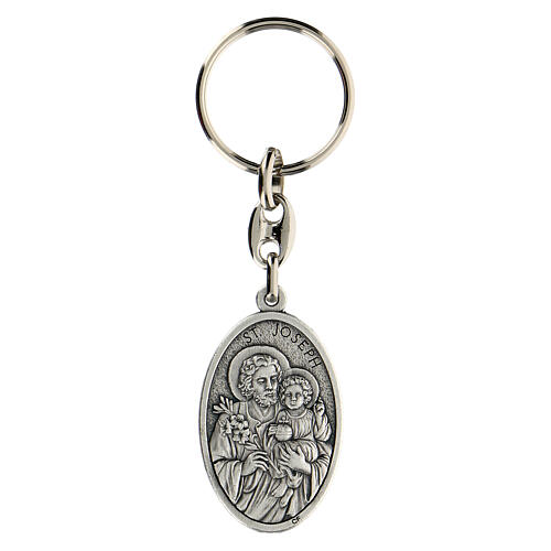 Oval key ring, Saint Joseph and inscription, 4 cm 1