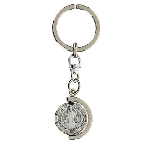 Saint Benedict keychain silvered revolving crescent 1