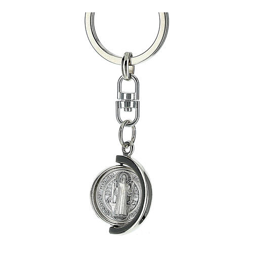 Saint Benedict keychain silvered revolving crescent 2