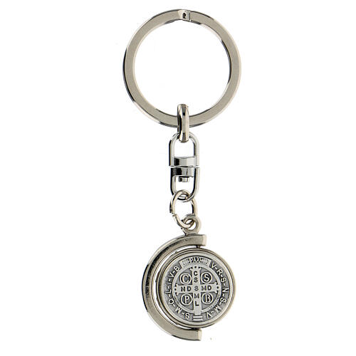 Saint Benedict keychain silvered revolving crescent 3