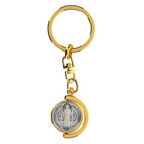 Saint Benedict key ring, gold plated, swing half-moon