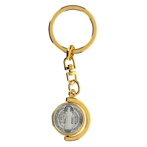 Saint Benedict key ring, gold plated, swing half-moon 1