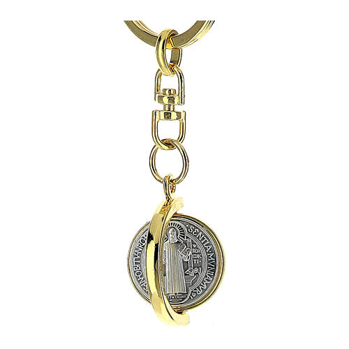 Saint Benedict key ring, gold plated, swing half-moon 2