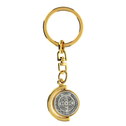 Saint Benedict key ring, gold plated, swing half-moon 3