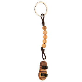 Keyring with sandal and 5 mm beads, Assisi olivewood