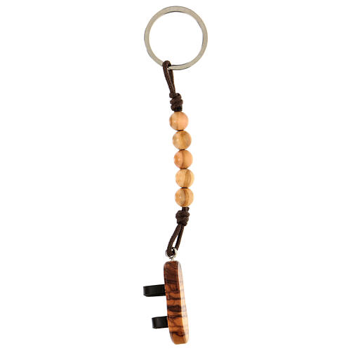 Keyring with sandal and 5 mm beads, Assisi olivewood 3