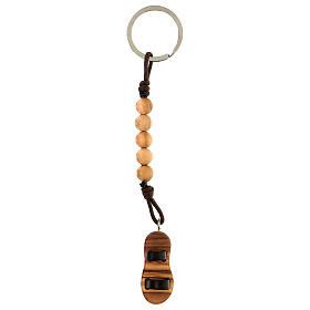 Keychain sandal in Assisi wood, 5 mm beads