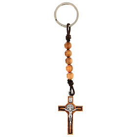 Keyring with Saint Benedict's cross and 4 mm beads, Assisi olivewood
