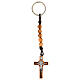 Keychain cross in olive wood cord with 4 mm beads s1