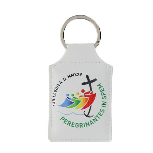 Key ring with 2025 Jubilee official logo, white eco leather, 4x2 in 1