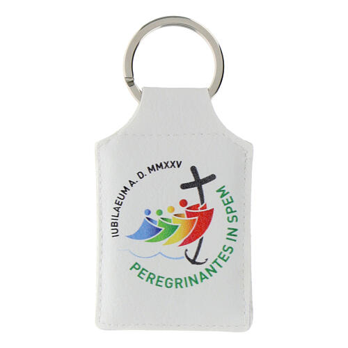 Key ring with 2025 Jubilee official logo, white eco leather, 4x2 in 3