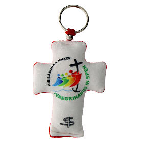 Key ring with 2025 Jubilee cross, red velvet on the back, 3x2 in