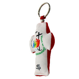 Key ring with 2025 Jubilee cross, red velvet on the back, 3x2 in