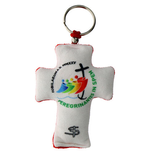 Key ring with 2025 Jubilee cross, red velvet on the back, 3x2 in 1