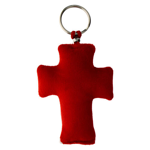 Key ring with 2025 Jubilee cross, red velvet on the back, 3x2 in 4