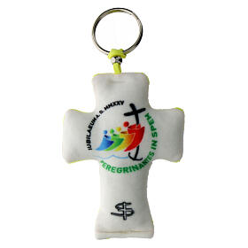 Key ring of 2025 Jubilee, velvet cross, yellow on the back, 3x2 in