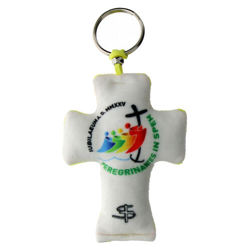 Key ring of 2025 Jubilee, velvet cross, yellow on the back, 3x2 in 1