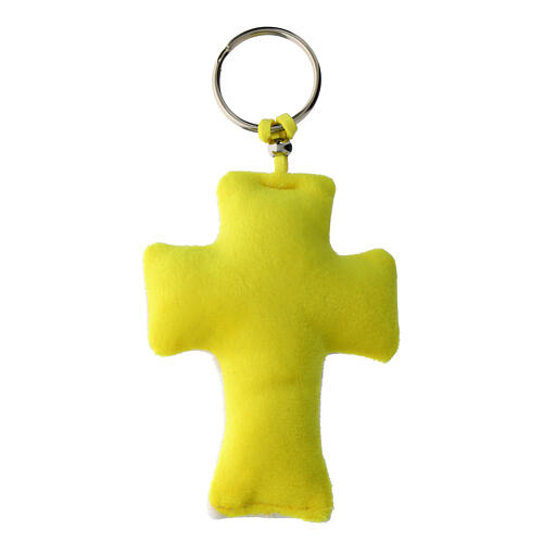 Chaveiro Jubileu 2025 branco amarelo veludo acolchoado 8x6 cm 4