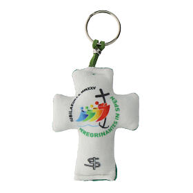 Key ring of 2025 Jubilee, green velvet padded cross, 3x2 in