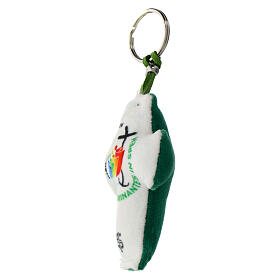 Key ring of 2025 Jubilee, green velvet padded cross, 3x2 in