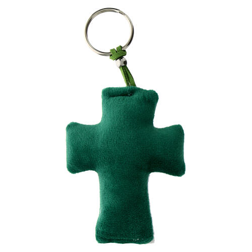 Key ring of 2025 Jubilee, green velvet padded cross, 3x2 in 4