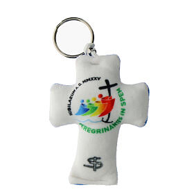 Key ring, 2025 Jubilee cross, blue velvet on the back, 3x2 in