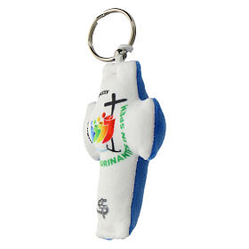 Key ring, 2025 Jubilee cross, blue velvet on the back, 3x2 in