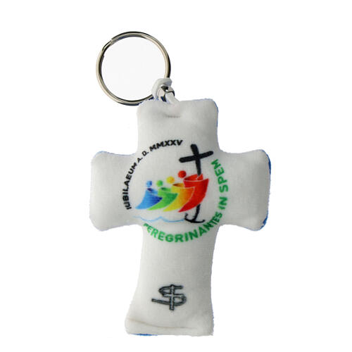 Key ring, 2025 Jubilee cross, blue velvet on the back, 3x2 in 1