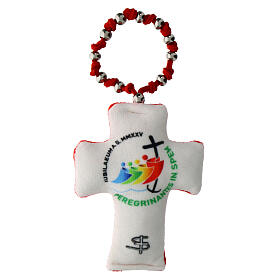 Single decade rosary with 2025 Jubilee cross, red velvet, metal beads