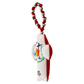 Single decade rosary with 2025 Jubilee cross, red velvet, metal beads