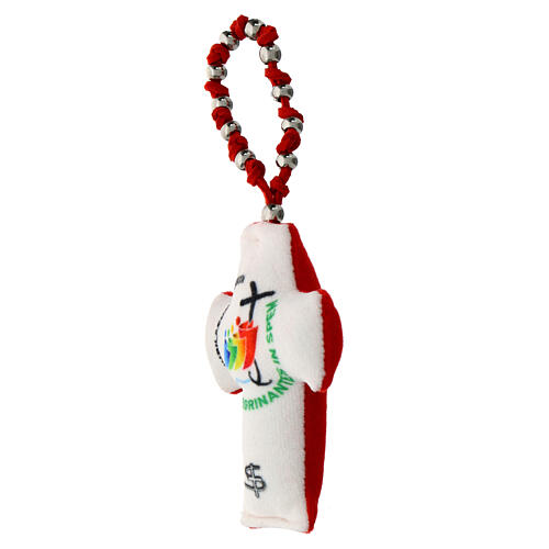 Single decade rosary with 2025 Jubilee cross, red velvet, metal beads 2