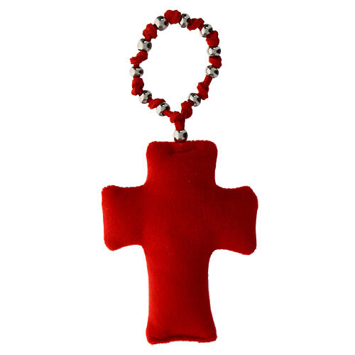 Single decade rosary with 2025 Jubilee cross, red velvet, metal beads 4