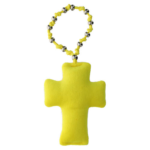 Single decade rosary with 2025 Jubilee cross, yellow padded velvet, metal beads 4