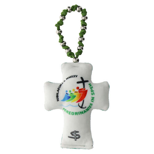 Single decade rosary with 2025 Jubilee cross, metal beads and green velvet 1