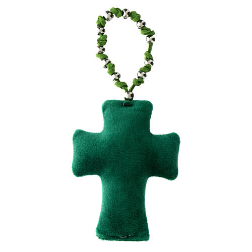 Single decade rosary with 2025 Jubilee cross, metal beads and green velvet 4