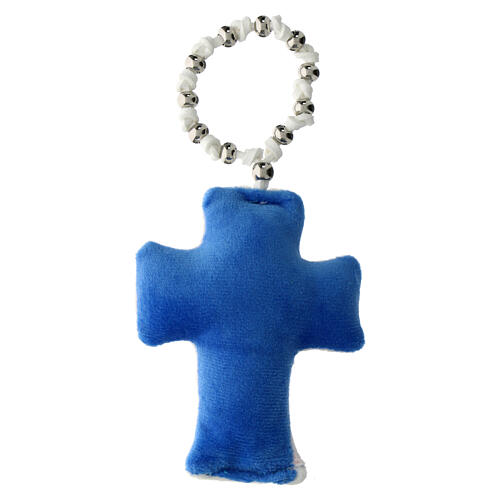 Single decade rosary with 2025 Jubilee cross, blue padded velvet, metal beads 4