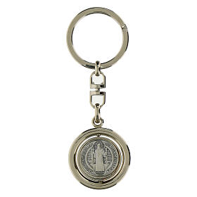 Schlüsselanhänger, silberfarbene Benediktusmedaille, drehbar